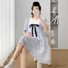 Maternity Dresses Plus Size Puff Sleeve Square Collar Maternity Floral Dress With Bowknot High Waist Sweet Pregnant Woman Dress