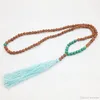 ST0246 Turchese 108 Mala Perline Collane Collana Chakra del terzo occhio Collana con nappa boema Gioielli in pietra annodata276V