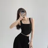 Women's Tanks Sexy Square Neck Tight Tank Top Short Open Umbilical Solid Color Crop Women Summer Y2k Sleeveless Female