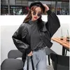 Women's Jacket's Wool Blends QWEEK Black Cropped Leather Jacket Women Oversized Vintage Jackets Korean Autumn Clothes Preppy Coats 230918