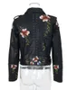 Women's Jackets Spring Autumn Floral Print Embroidery Faux Leather Jackets Women High Street Moto Rivet Black Punk Outerwear Biker Coats 230919