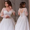 Czechskie suknie ślubne o wielkości 2020 V Plus V Długie rękawy koronkowe suknia ślubna Koronkowa suknia ślubna Ruffle Train