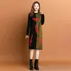 Elegant kontrastfärg Jacquard Sticked Dresses Autumn Winter O-Neck Warm Midi Frocks 2023 Women Designer Long Sleeve Slim Vacation Party Graphic Sweaters Dress