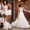 Stylish A Line Lace Wedding Dresses Jewel Neck Bridal Gowns Plus Size Sweep Train Tulle robe de mariee303u