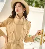 Chaquetas de mujer Primavera Otoño Mujeres Stand Collar Khaki High Cintura Trench Coat Mujer Ropa Slim Cool Abrigos largos Chaqueta 230918