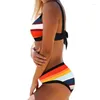 Women's Swimwear VOLALO Women Colorful Stripe Print Back String Bikini Backless Bathing Suits Striped Swimsuit