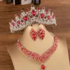 Ketting oorbellen set DIEZI barok groen kristal elegante luxe bruiloft kroon tiara en bruids waterdruppel sieraden