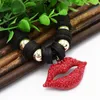 Pendant Necklaces Fashion -Sexy Red Lips Choker Necklace Women Beads Lip Collier Femme Bijoux Chunky Jewelry