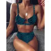 Women's Swimwear Women Sexy Leopard Snake Print Swimsuit Padded Bra Low Rise Briefs Bikini Set With Semicircle Ring Summer Swimsuits For