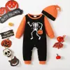 Rompers Lapa 018m Halloween Born Romper Suit Baby Boy Girl Longsleeve Skull Print Romperhat 2st min första söta 230919