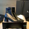 Botas curtas de ensino médio com salto grosso e cabeça quadrada, botas elásticas com zíper lateral elegante