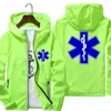 Mäns jackor Casual Men's Windbreaker Thin Reflective Sunscreen EMT Emergency Ambulance Hooded Coat Sports Pilot Cycling Jacket Plus Size T230919