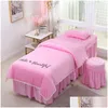 Bedding Sets 4Pcs Beautif Beauty Salon Mas Spa Use Coral Veet Embroidery Duvet Er Bed Skirt Quilt Sheet Custom S Drop Delivery Home Ga Dhc25