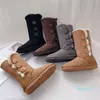 2023-Botas de neve clássicas femininas com três botões botas longas de fundo grosso mini plataforma de pele de carneiro couro genuíno botas de tornozelo de pelúcia com tamanho de pele 43