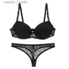 Conjuntos de sutiãs sexy mulheres tanga conjunto de roupa interior push-up broca sutiã e calcinha conjuntos 3/4 copo verde renda lingerie conjunto mulheres profunda v sutiã preto t200602 l230919