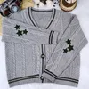 Mulheres malhas camisetas chique vintage estrela impressão de malha cardigan preppy botão bonito até decote em v manga comprida casaco outono y2k estética retro suéter 230918