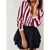 Damesblouses Damesmode Zomer Gestreept Lange mouw V-hals Losse shirts Casual blouse Damestops Blusa de Las Mujeres Camisas