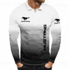 Polos męski gorąca wyprzedaż męska koszula polo z długim rękawem bawełniana koszula męska mustang car gradient moda biznesowa męska odzież pullover t230919