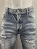 Mäns jeans 2023 Spring Shorts Fashionable Splice 3D Cutting Speckled Ink Hole Elastic Feet Pants