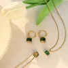 Stud Earrings 2023 Marka Sell Luxury Four-sided Emerald Zircon Design Titanium Steel Necklace Jewelry Set 18 K Gold Plated