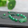 Natural verde calcedônia pulseira esculpida pixiu contas redondas pulseiras presente para mulheres jades pedra jóias frisado fios 298u