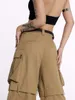 Women's Pants S American Solid Color Vintage Khaki Trousers Casual Style Summer MultiCocket Cargo Straight Loose 230919