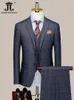 Abiti da uomo Blazer Blazer Gilet Pantaloni Luxury High end Brand Boutique Plaid Casual Business Suit 3 pezzi e 2 set Giacca da sposo per abiti da festa di nozze 230919