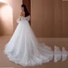 Vestido de casamento com apliques de renda flor, manga bufante removível, vestido de noiva brilhante, boho, vestidos de casamento para noiva