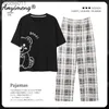 Women's Sleepwear Young Lady's Summer Pajama Sets Cool Rabbit Printing Cotton Pijamas Women's Short-sleeved Long Trousers Teen Girl's Kawaii Pjs L230919