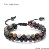 Catena 6 / 8Mm Pietra naturale Agata indiana Bracciale con perline a doppio strato Perline intrecciate a mano regolabili Braccialetti per yoga di guarigione energetica Dhnlf