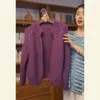 Kvinnors stickor Autumn Winter Purple Women Sweater Weave Sticked Cardigan Warm Cashmere Jacket Långärmad ull Knitkläder Knit Outwear H313