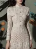 Urban Sexy Dresses DEAT Fashion Women Hollow Out Dress Full ärmar Patchwork Single Buttons Elegant Lady Party Spring 15G1115 230918