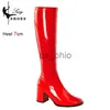 Boots 7cm Custom Colors Gogo Boots 60s 70s Square Heel Knee-High Party Boots Sexy Retro Zip Women Cross Dressing Gothi Shoe Large Size J230919