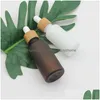 Packing Bottles Wholesale Frosted Amber White Glass Dropper Bottle 15Ml 30Ml 50Ml With Bamboo Cap 1Oz Wooden Essential Oil Drop Delive Dhyb9