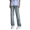 Jeans da uomo TFETTERS Primavera Autunno Impiombato Moda Uomo Vita media Tinta unita Blu Designer 2023 Stile americano Streetwear