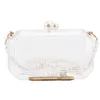 Shoulder Bags 2023 Fashion Clear Acrylic Box Clutch Purse Women Transparent Handbag Plastic Barrel Shaped Bag Girl Party With Pearl Chain