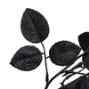 Decorative Flowers Simulated Black Rose Leaf Single Branch Halloween Atmosphere Layout Silk Cloth Decoration