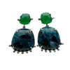 Boucles d'oreilles YYGEM 23x23mm Apatite bleue naturelle Agate verte Cz balancent pierres précieuses bijoux de mode