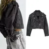 Jaqueta feminina de lã mistura efeito angustiado imitação de couro jaqueta moda rua primavera e outono tendência casaco 230918