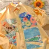 Women's Blouses Shirts Yellow Oil Painting Print Shirts Women Spring Autumn Thin Loose Button Up Blouses Long Sleeved Oversize Shirt for Teenage Girls L230919