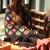 Szalem boho vintage kolorowy pusty pusty szal Poncho z Tassel Women Retro Mori Girl Arts Fan ręcznie robiony szydełkowy Sweter Swater 230818