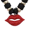 Pendant Necklaces Fashion -Sexy Red Lips Choker Necklace Women Beads Lip Collier Femme Bijoux Chunky Jewelry