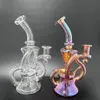 8" Dab Rig Bong Hookah Glass Recycler Smoking Water Pipe Colorful Glass joint Size 14mm for smoking shop Art Fashion