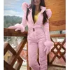 Skiing Suits Winter Women's Hooded Jumpsuits Parka Cotton Padded Warm Sashes Ski Suit Straight Zipper Casual Tracksuits 230918