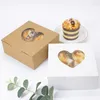 Emballage cadeau Boîte de papier kraft brun Boîtes de bonbons en carton Mariage avec fenêtre de coeur Petit emballage