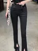 Damesjeans Splend Moda damesmode streetwear stijl elastische strakke denim uitlopende broek casual split chique dubbele rij knopen lange broek