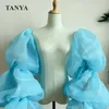 Cinq doigts gants bleu ciel organza gonflé manches détachables pour mariage haut et bas fête translusent élégant gants pleine longueur accessoires de danse 230818