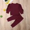 Giyim Setleri Doğdu Bebek Erkek Kızlar Giysileri Dekor Sweatshirt Pantolon Katı Uzun Kollu Bebek Çocuklar Sonbahar Giysileri 3 Renk 230919