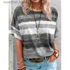 Womens Blouses Shirts Womens TShirt Ladies Summer Rainbow Gradient Round Neck Striped Pullover Short Sleeve Fashion Casual Loose Daily Sports Home Top For Lady L230