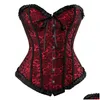 Bustiery gorsets caudutas y satynowy kwiatowy gotycka koronkowa koronka w górę Overbust Corset Bustier Trainer Trener Corselet Tops Plus Size 6x DH0WT